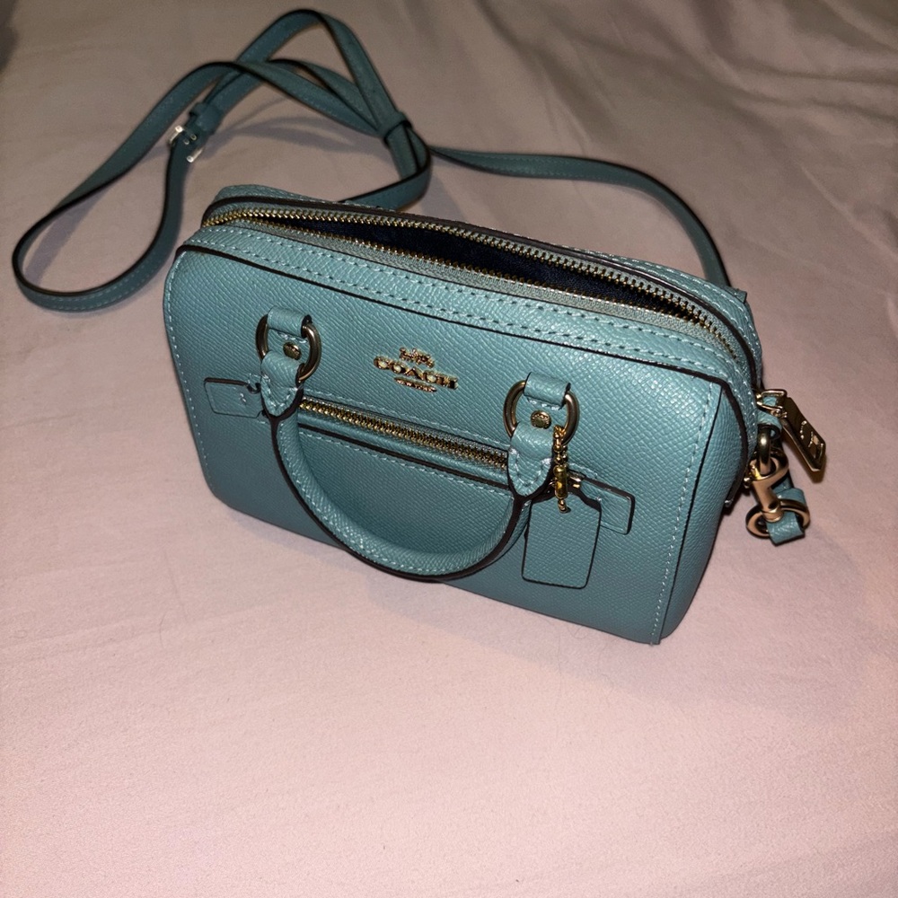 Coach Teal Crossbody Mini Satchel with Gold Hardware - Picture 4 of 5